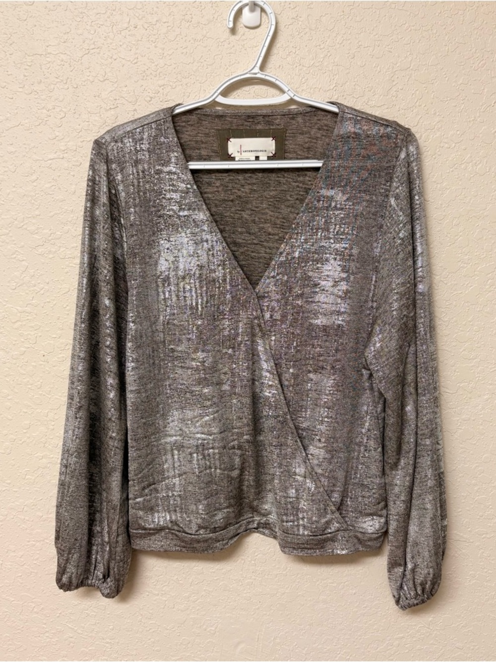 Anthropologie Cary Dolman Sleeve Wrap Metallic Blouse Top Size S